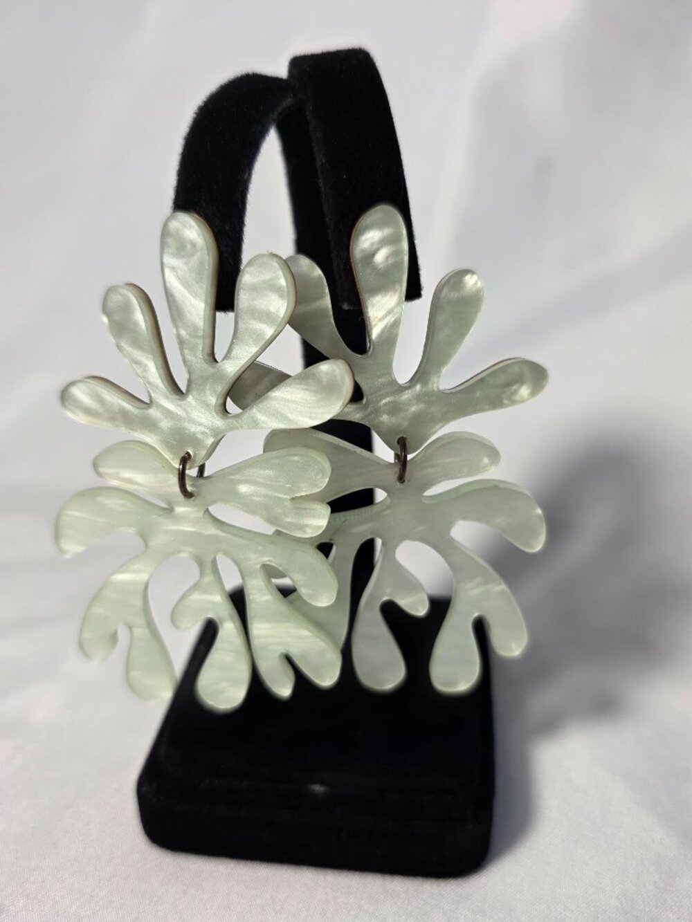 Abstract Statement Dangle Drop Earrings White Pearlescent Laser Cut Acrylic